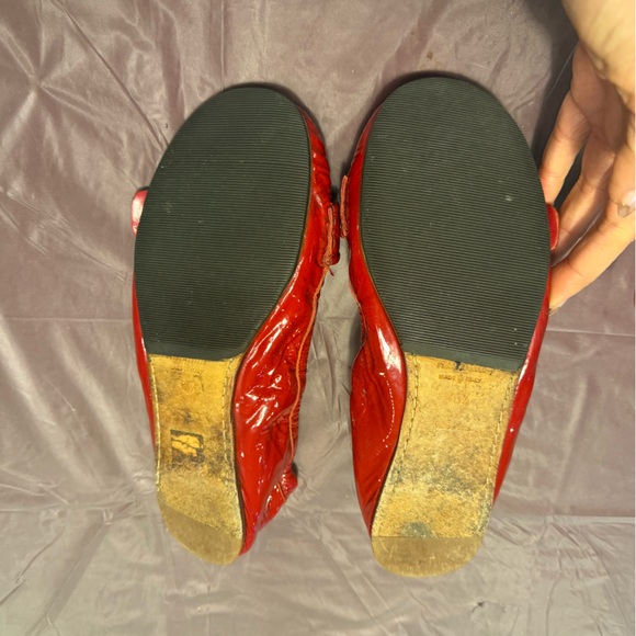 Miu Miu Red Patent Leather Stretch Flats w/ Gold Accents Size 6.5 MSRP $545 - Picture 7 of 12